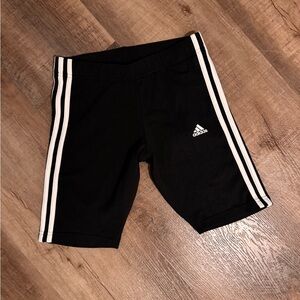 Adidas Women's Black Bike Shorts with White Stripes